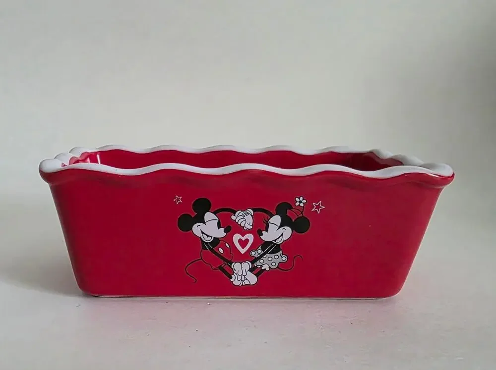 Disney Mickey Minnie Heart Stoneware Loaf Baking Dish Red 2022